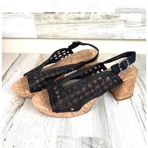 Aerosoles Womens 9 Black Clora Platform Sandals Raffia Slingback Heels NEW